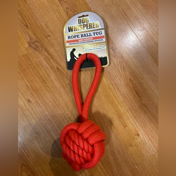 Dog Whisperer ~ Red Rope Ball Tug ~ Chicken Scented ~  Dog Toy - Picture 2 of 9